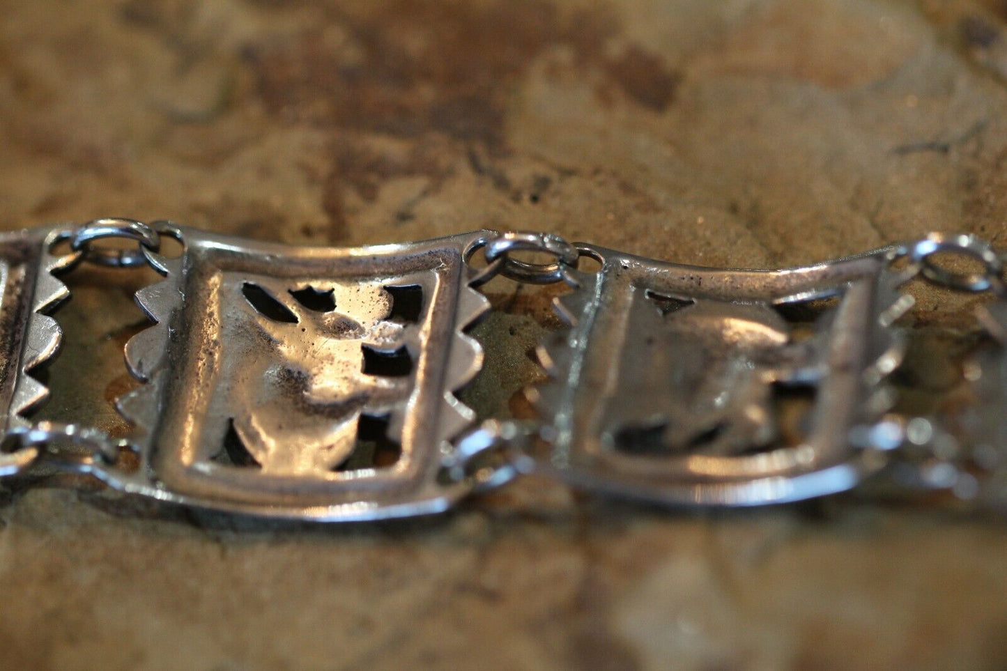 *ANTIQUE* 838 Silver Ancient Roman Design Bracelet 7" Length x 1" Wide