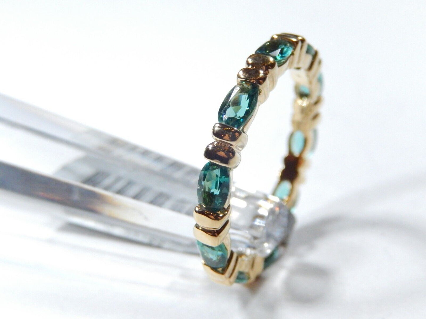 *VINTAGE* Gold Vermeil Sterling Silver Lab Created EMERALD ETERNITY RING Sz 9.75