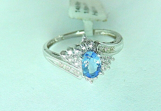 14K White Gold Oval Tanzanite & VS Diamond Halo Cocktail Ring Sz 7.5