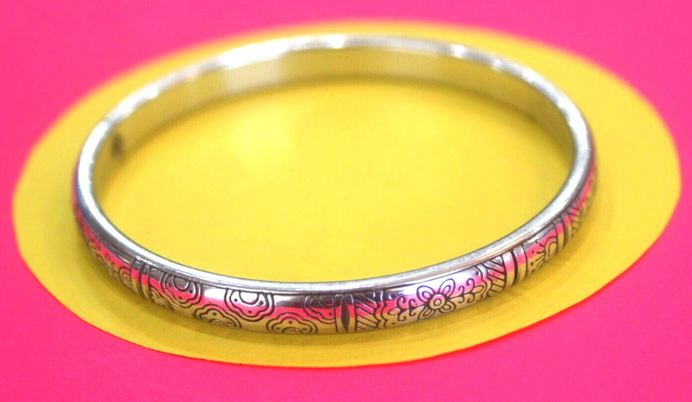 *RETIRED* BRIGHTON Etched Flower Bangle Silver Bracelet