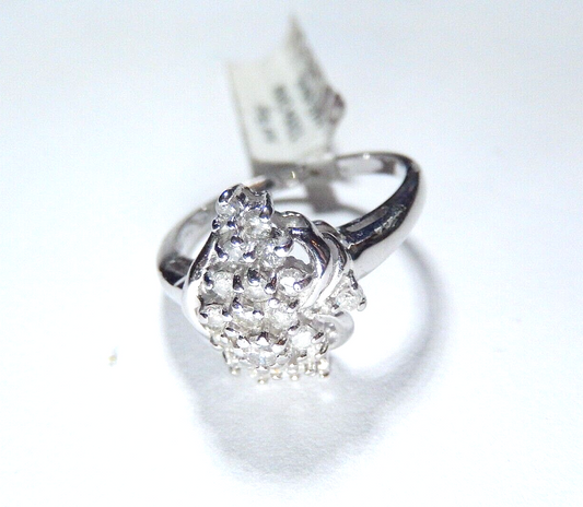 *VINTAGE*   14k White Gold Round .50CT Natural Diamond Cocktail Ring Size 7.5