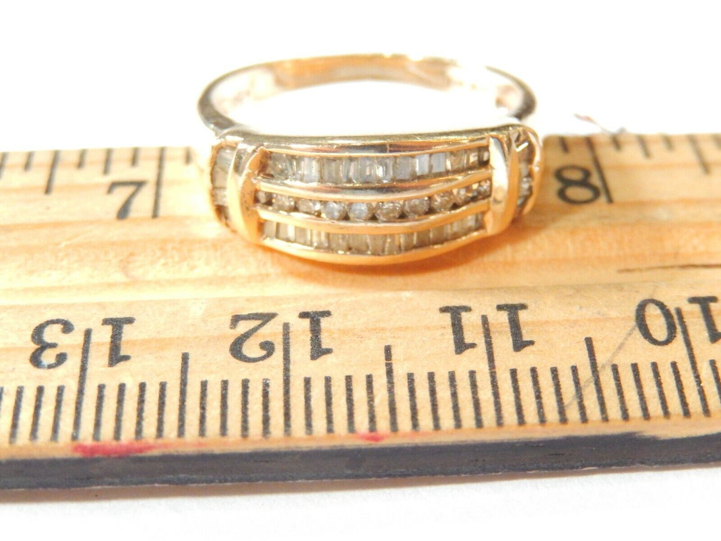 10K Yellow Gold Three Rows .50 CT  Diamond Engagement Wedding Band Sz 7.5