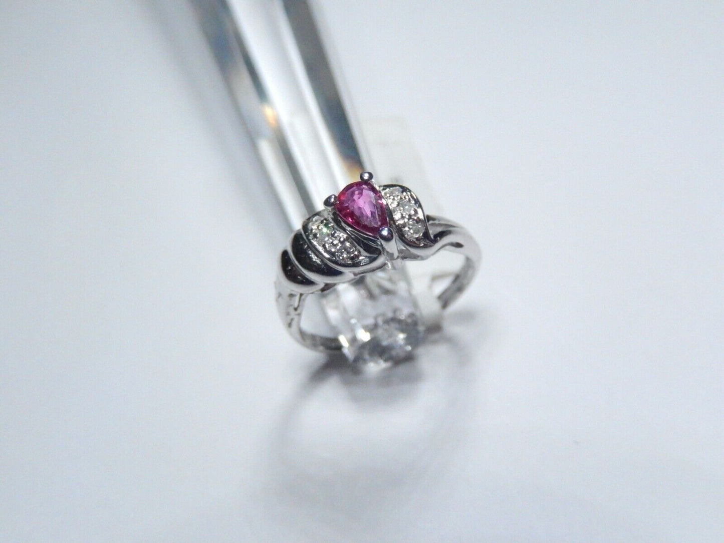 *NWT* 14k White Gold Lab Created Pear Shape Ruby And Diamond Ring Size 3.75