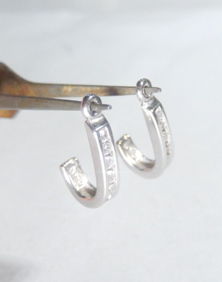 *VINTAGE* 14K White Gold .40CT Natural VS Diamond J-Hoop Earring Jackets