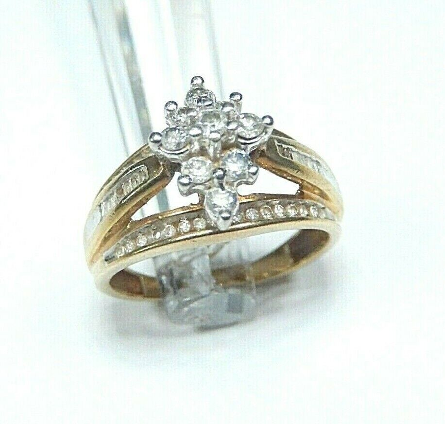 Stamped 10K  Round & Baguette Shape Stones Testing As Diamonds Ladies Ring