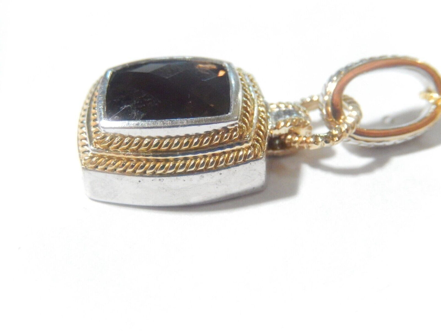 *VINTAGE* Designer "TJ" Gold Vermeil Sterling 3CTSmoky Quartz Pendant w/18"chain