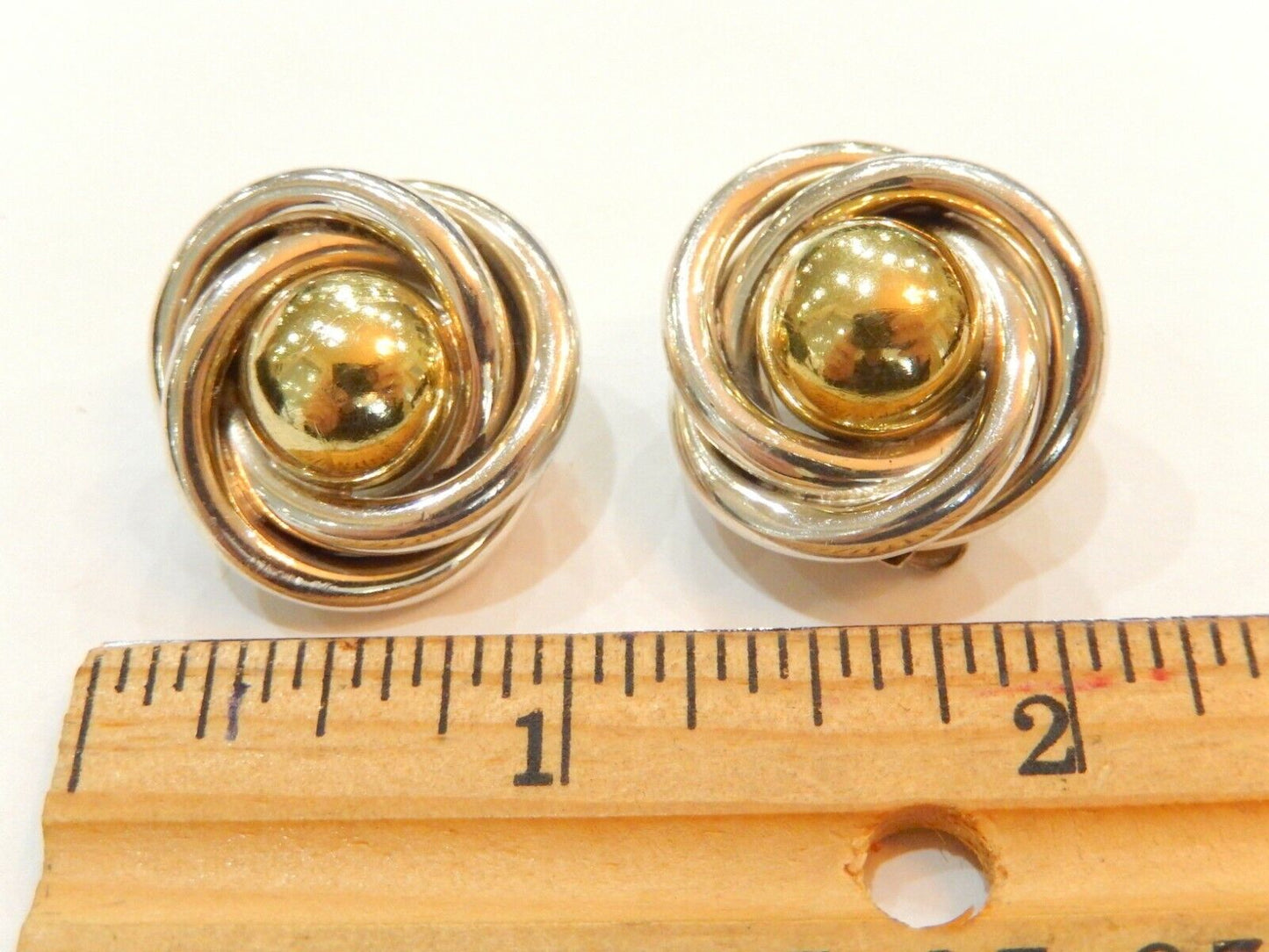Vintage Taxco Mexico Sterling Silver 925 And Brass Circle Clip On Earrings