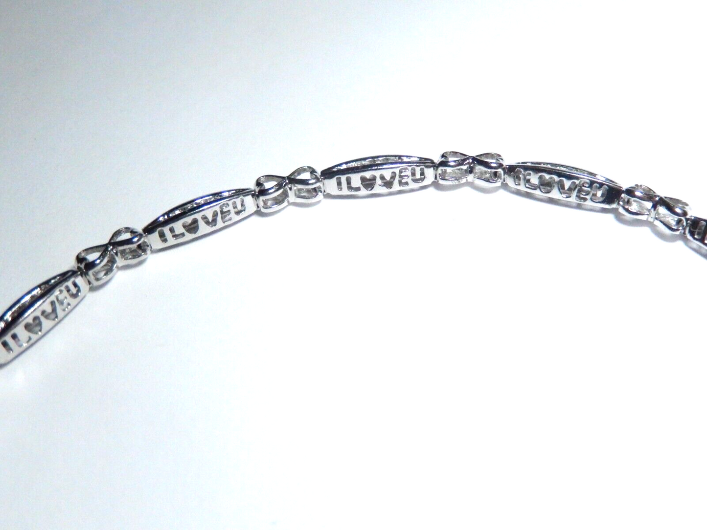 10K  WG   1/2CT  Diamond "I Love You" Heart Cutouts Bracelet White Gold 7"