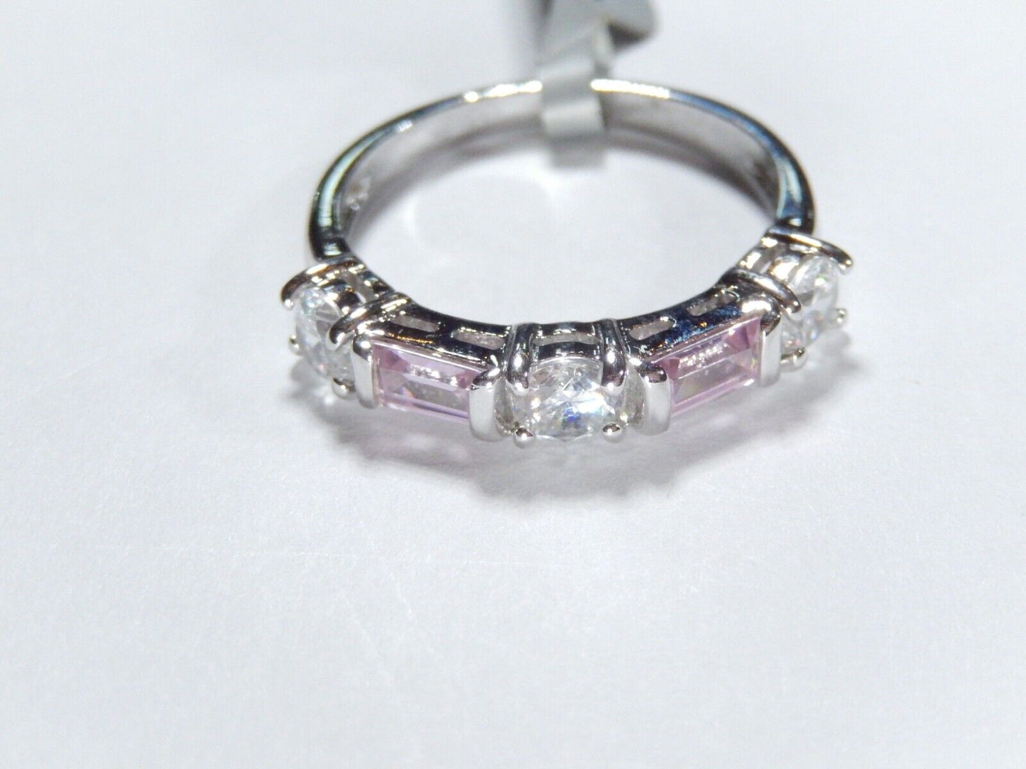 *VINTAGE* Sterling Silver 1.25 CT Pink and White CZ Band Ring Size 7