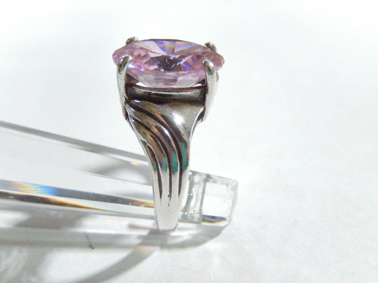 *VINTAGE* 925 STERLING SILVER OVAL CUT 7.0 CT PINK CZ SOLITAIRE RING SIZE 6.75