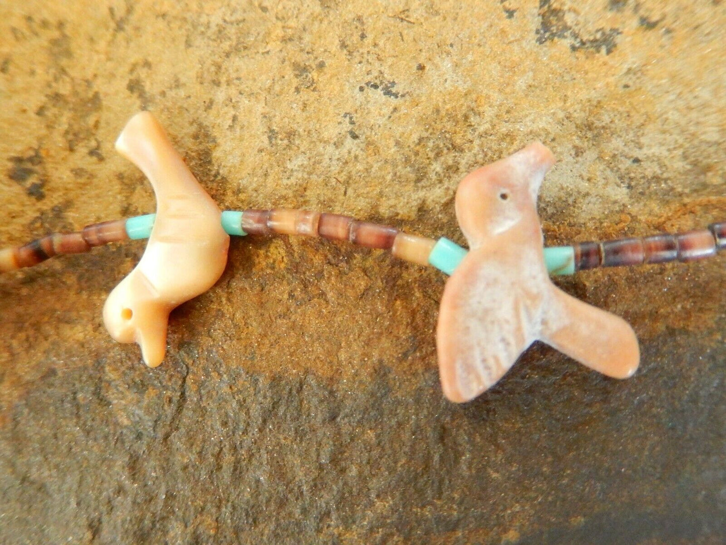 RARE Vintage Fetish Necklace Native Amer. Carved 17 Gemstone Birds 27" Length
