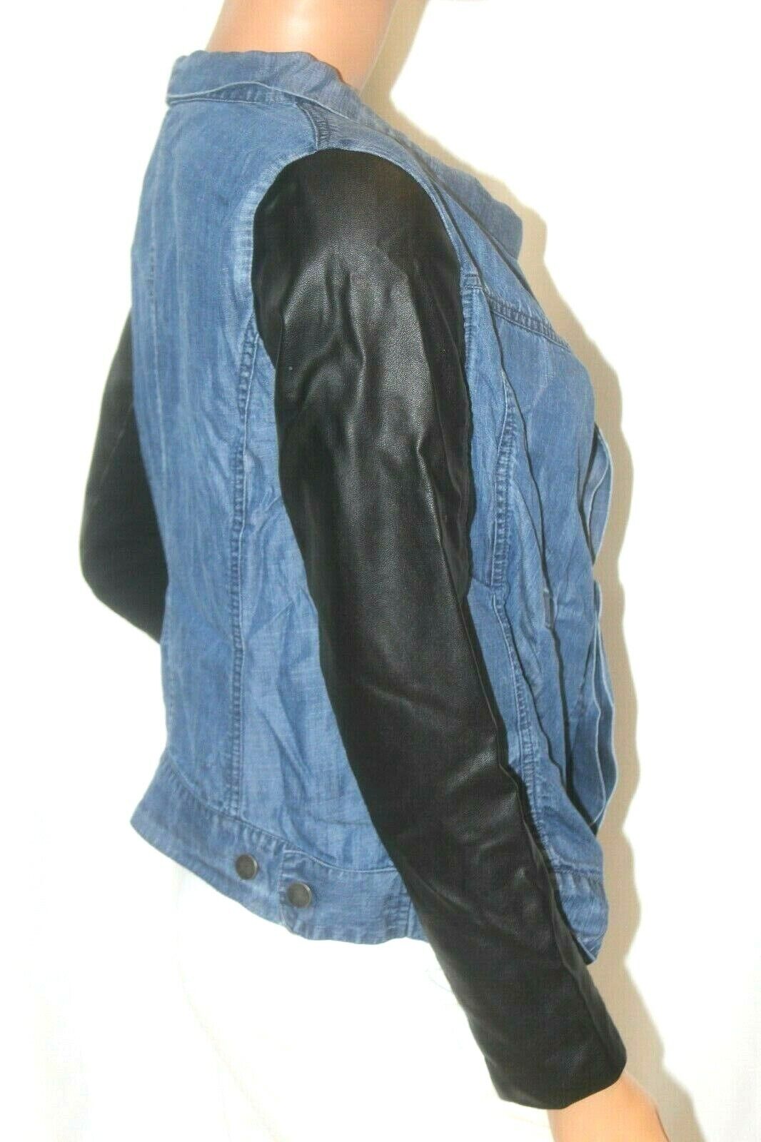 *NWT* Soft Surroundings Women's Denim Jacket With Faux Black Leather Sleeves Med