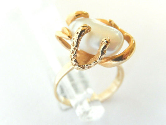 *VINTAGE* Ladies 14k yellow gold South Sea Baroque Freshwater Pearl  Ring Sz 8.5