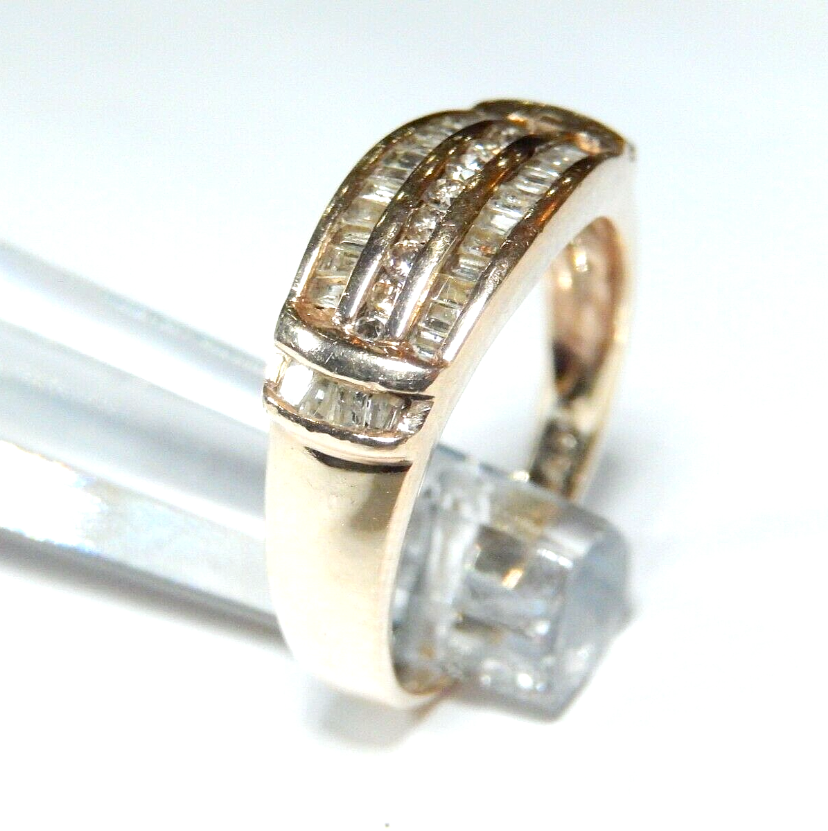 10K Yellow Gold Three Rows .50 CT  Diamond Engagement Wedding Band Sz 7.5