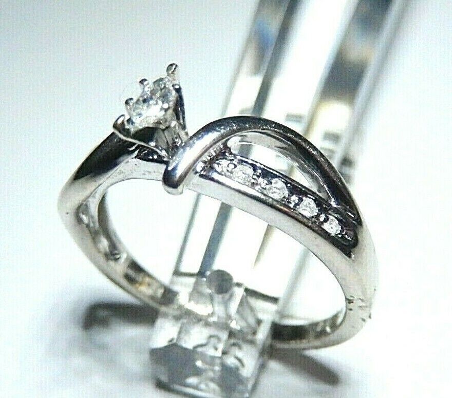 *NWT*  10k White Gold 1/5CT Marquise Diamond Engagement Wedding Ring Band Sz 7.5