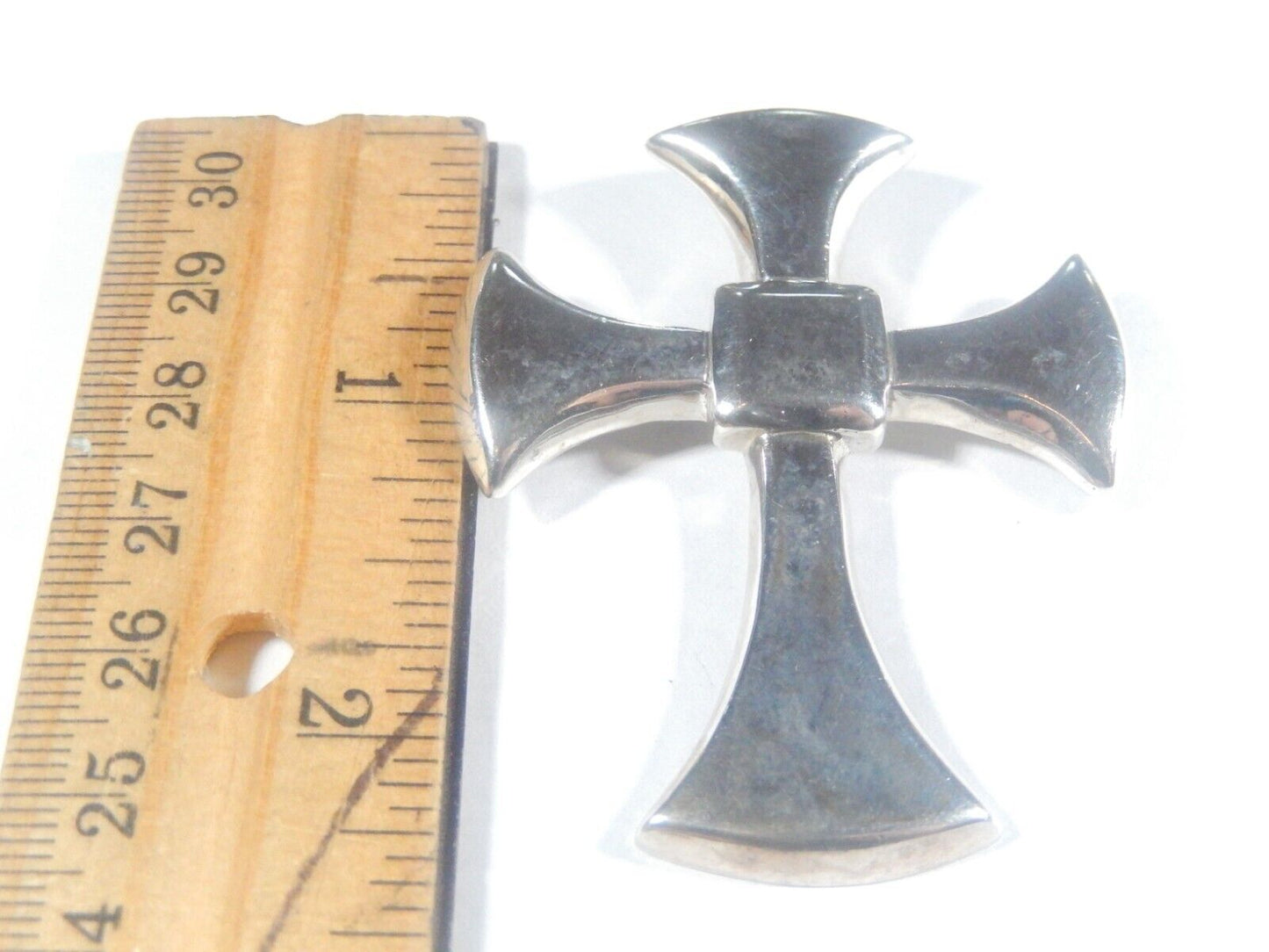 *VINTAGE*  LARGE  925 Sterling Silver Smooth Religious Cross Pendant