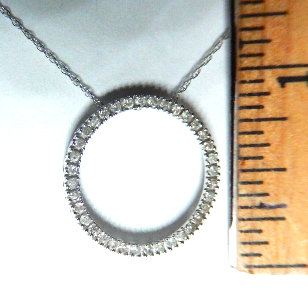 10K White Gold .33 Ct Round Natural Diamond Circle Of Life Eternity Pendant 18"C