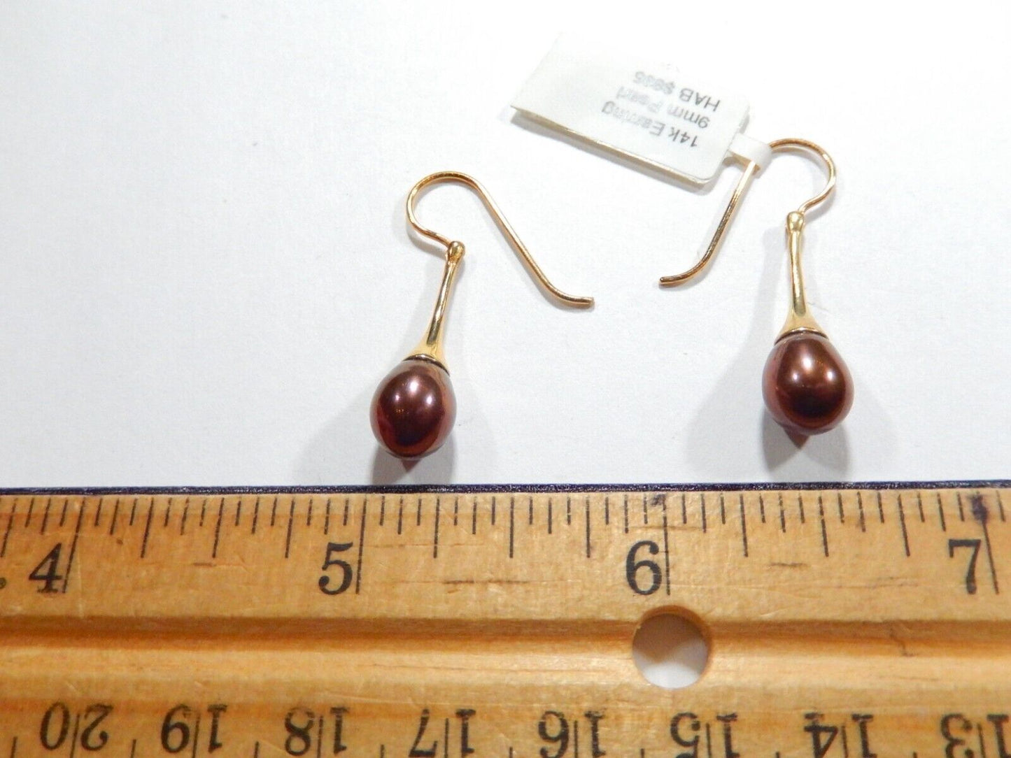 Tahitian 9 x 7.5mm  Pearl Dangle Earrings w/ 14k Yellow Gold Hinged Shepard Hook