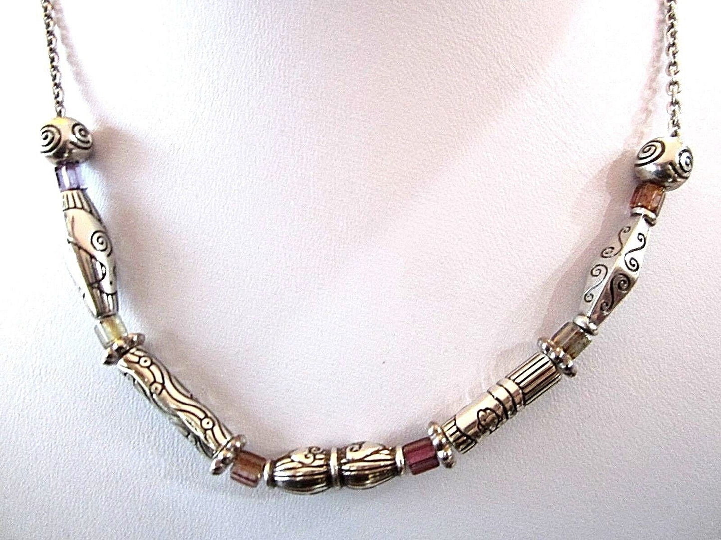 RETIRED Brighton Silver Fancy Design Bead 16"-18" Necklace