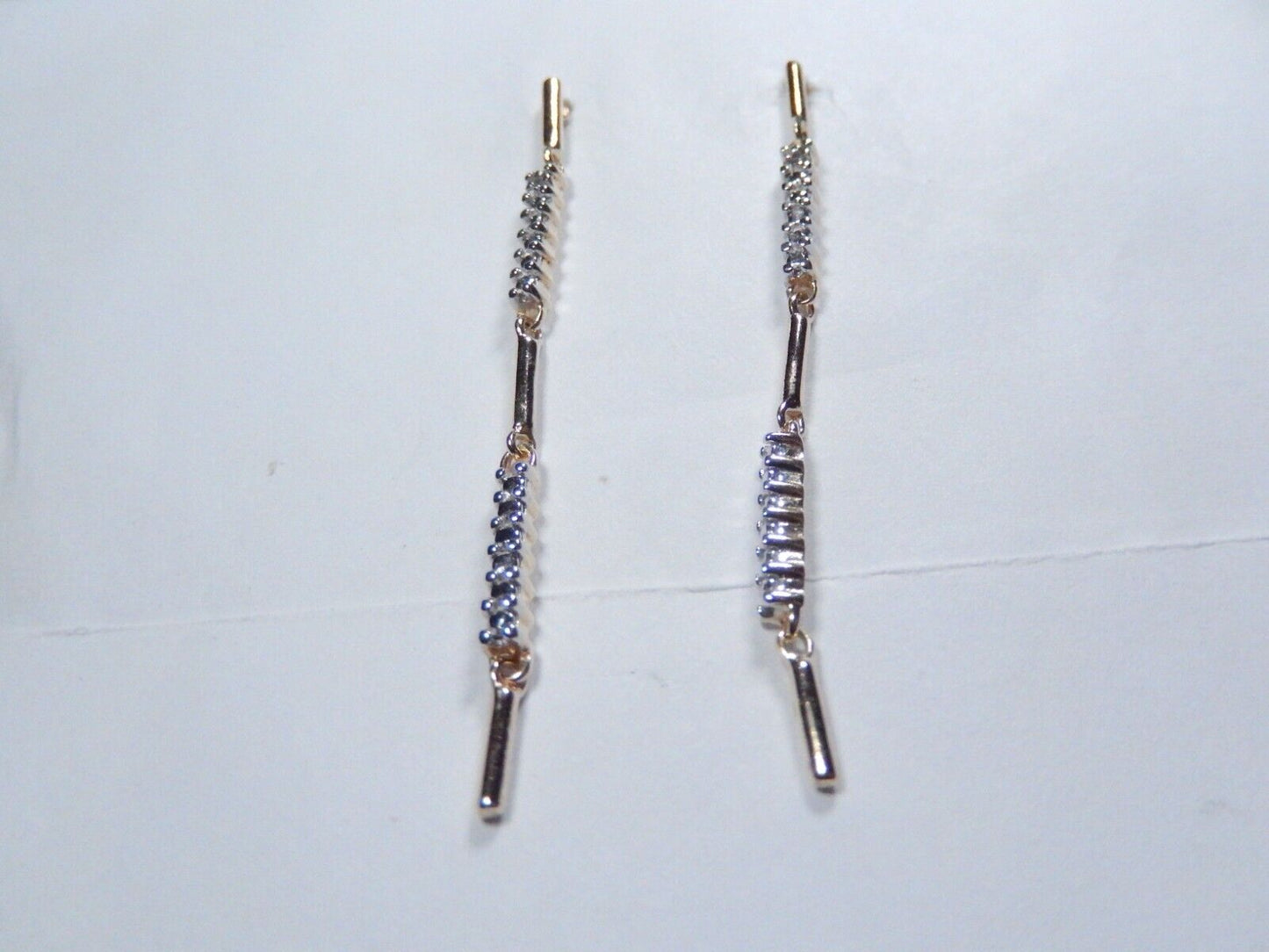 Gold Vermeil .925 Natural Diamond 2" Long Dangle Earrings