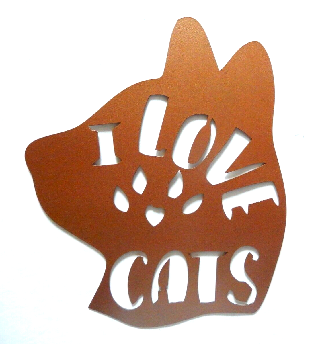 LARGE - "I LOVE PAW CATS" 14 gauge thick Copper Tone Metal Wall Art 15.5" x 12"