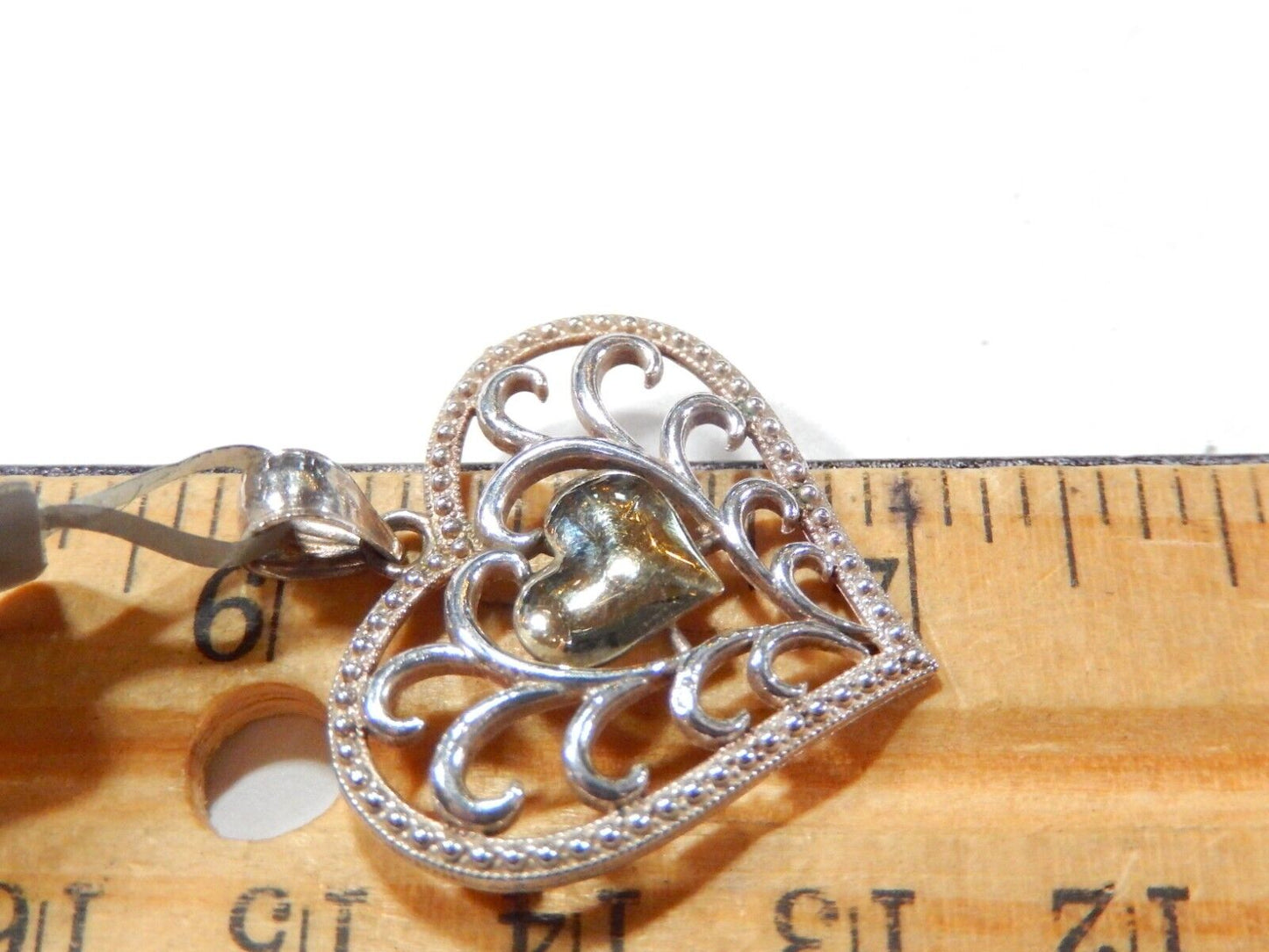 *VINTAGE*  Sterling Silver & 10k Yellow Gold Heart Pendant 1 - 1/8" Tall