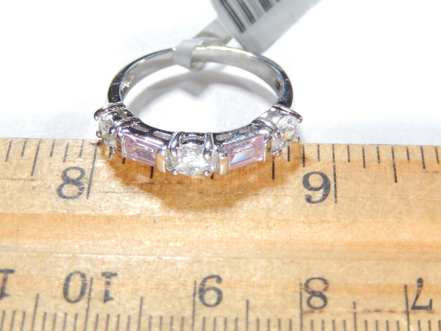 *VINTAGE* Sterling Silver 1.25 CT Pink and White CZ Band Ring Size 7