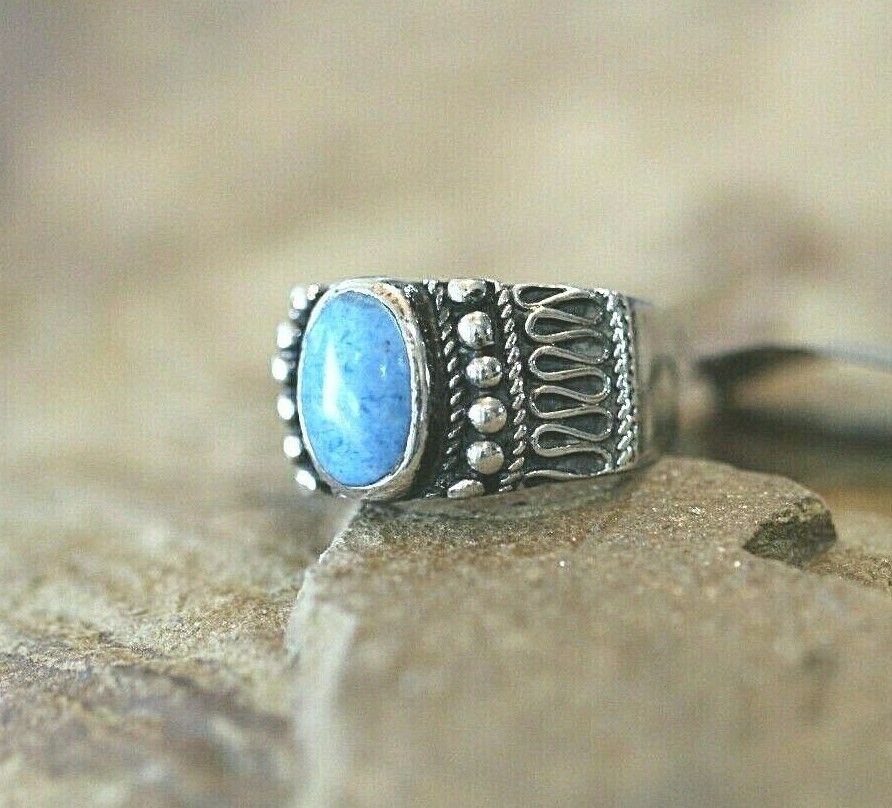 *VINTAGE*  Blue Lapis Lazuli Sterling Silver Solitaire Oval Ring Size 7