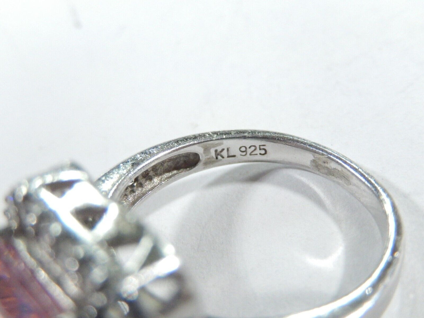 *VINTAGE* Sterling  CZ Pink & White 5.0CT Emerald Cut Cocktail Ring Sz 7