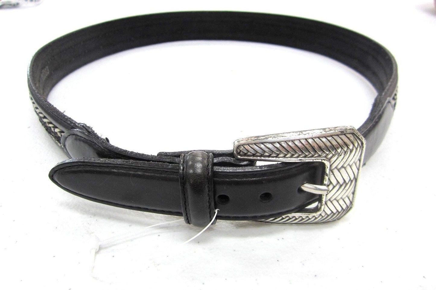 VERY NICE Vintage Brighton Sz 32 Black Silvertone Western Buckle Belt 10003