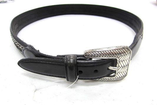 VERY NICE Vintage Brighton Sz 32 Black Silvertone Western Buckle Belt 10003