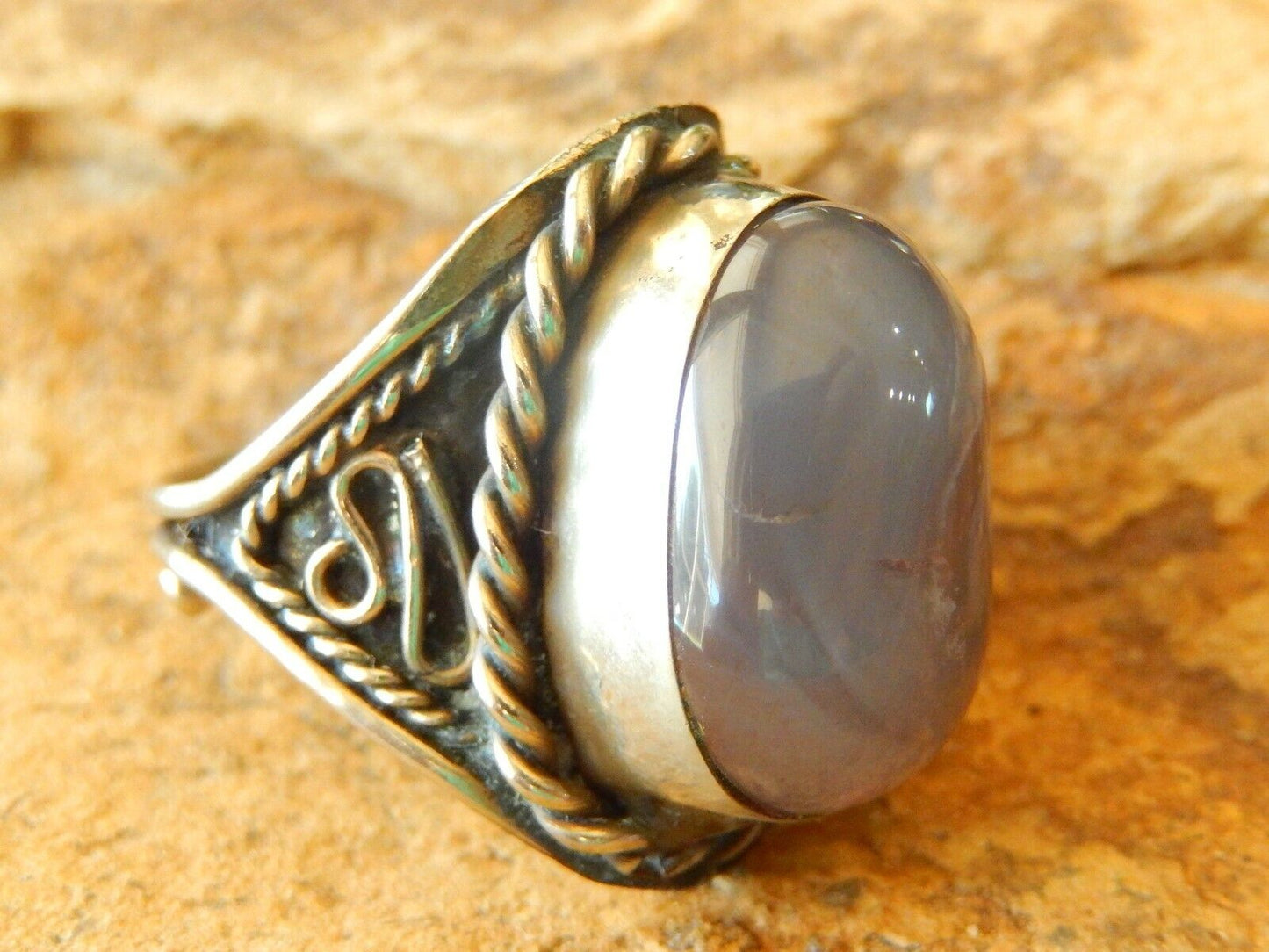 VINTAGE COIN SILVER AMETHYST RING ADJUSTABLE SIZE 8 - 13