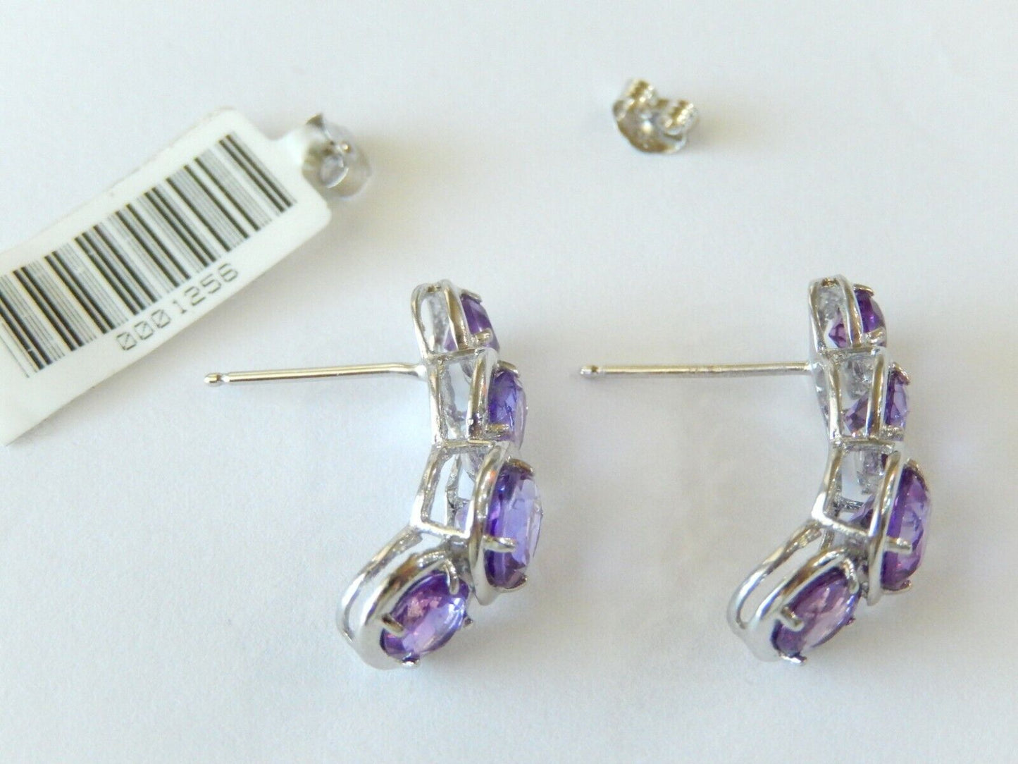 *NWT* 14K White Gold 4Ct Round Cut Amethyst Long Stud Earrings 1" x 5/16"