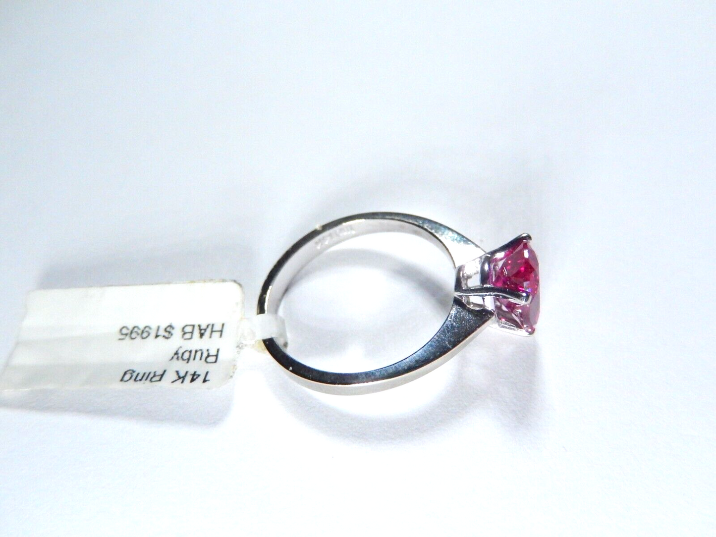 *NWT* 14K White Gold  2.00ct Pear Cut Ruby Lab Created Solitaire Ring Sz 7