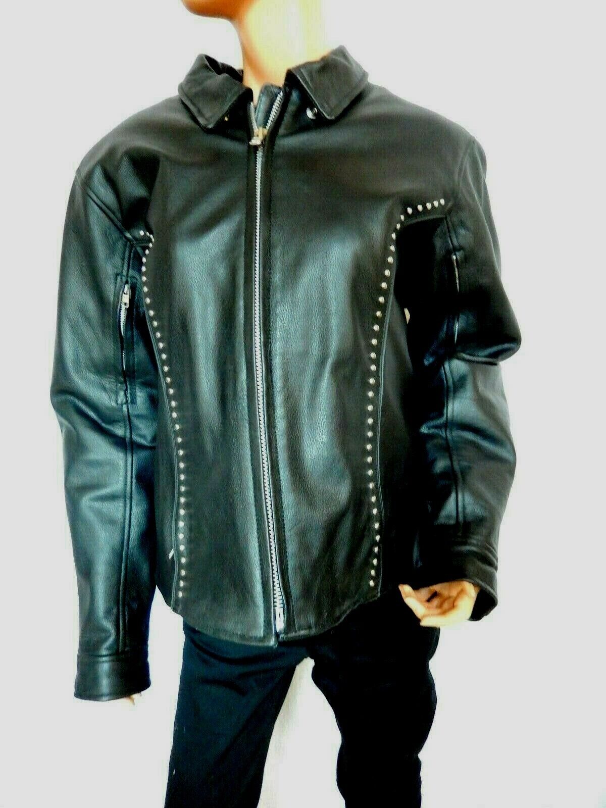 Hot Leathers Heavyweight Leather Men's Black Biker Jacket  Metal Studs Sz 2XL