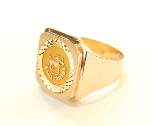 14k Solid Yellow Gold HEAVY Mens Zodiac  Sagitarius Ring  Sz 8.25