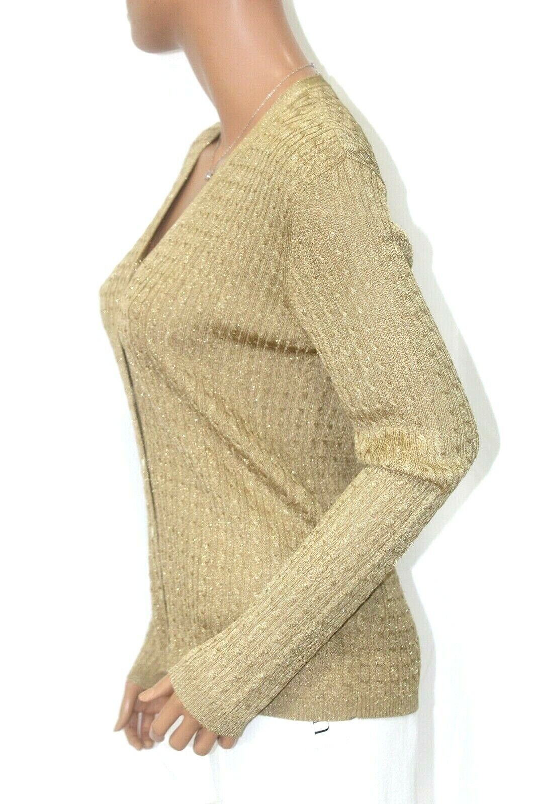 *MINT* Ralph Lauren Womens Gold Metallic Rayon Blend Knit Long Sleeves Blouse