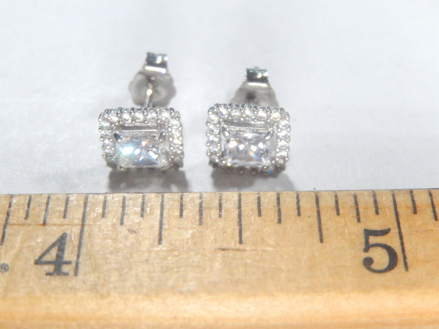 *VINTAGE*  14K White Gold Princess Cut CZ Halo Ear Studs