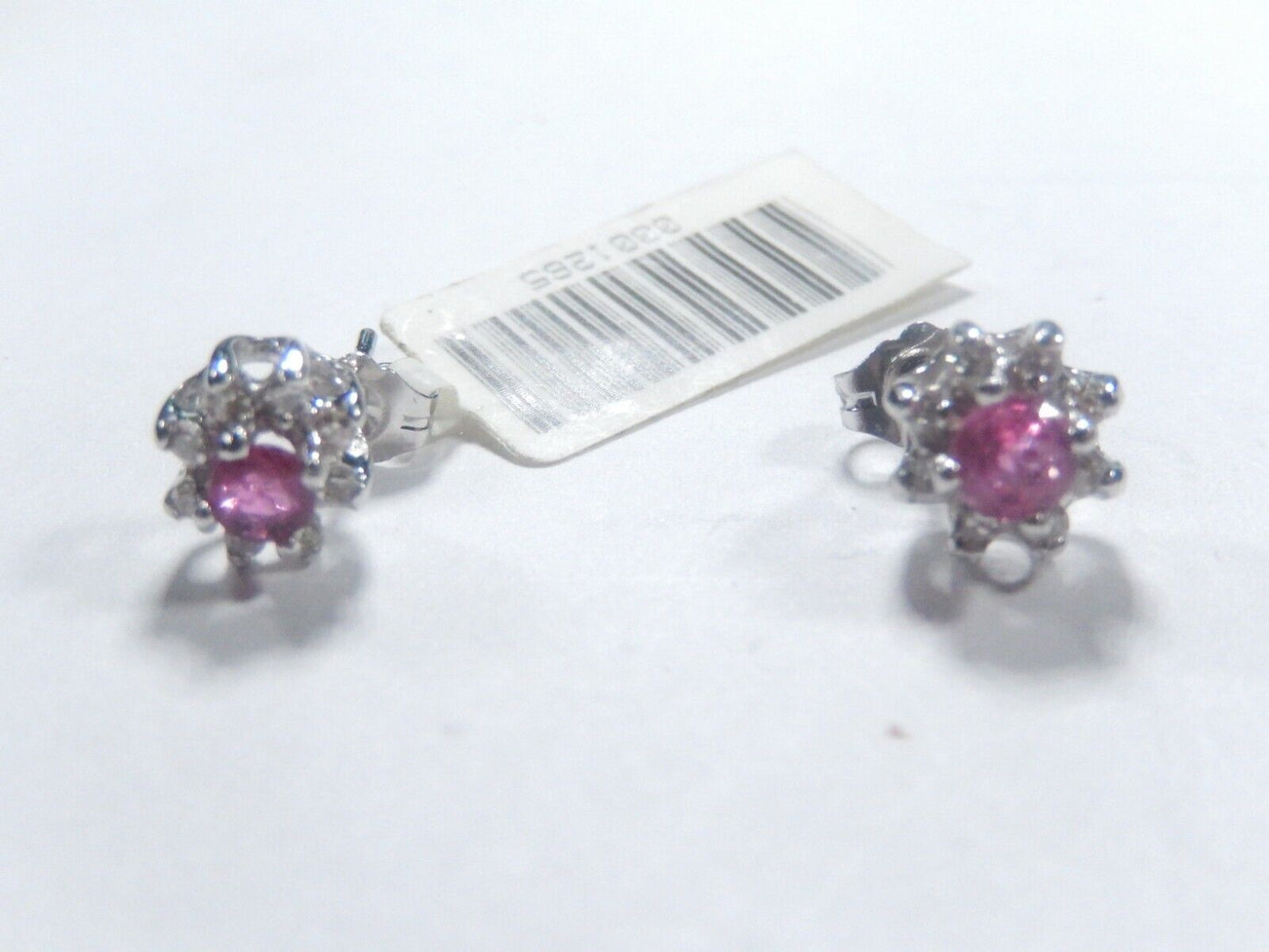 14K  White Gold  .50CT TW  Natural Ruby  & Diamond Post Earrings