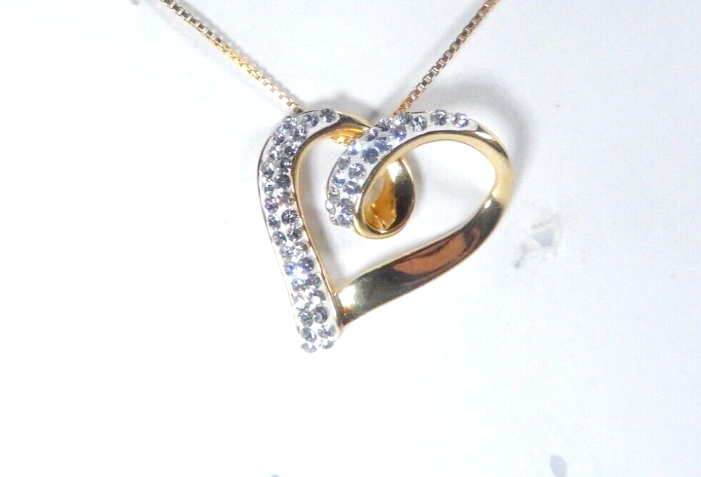 Gorgeous Vermeil 925 Sterling Crystal Floating Heart Slide Pendant w/18" Chain