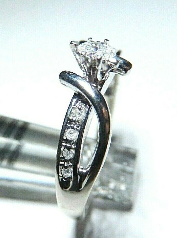 *NWT*  10k White Gold 1/5CT Marquise Diamond Engagement Wedding Ring Band Sz 7.5