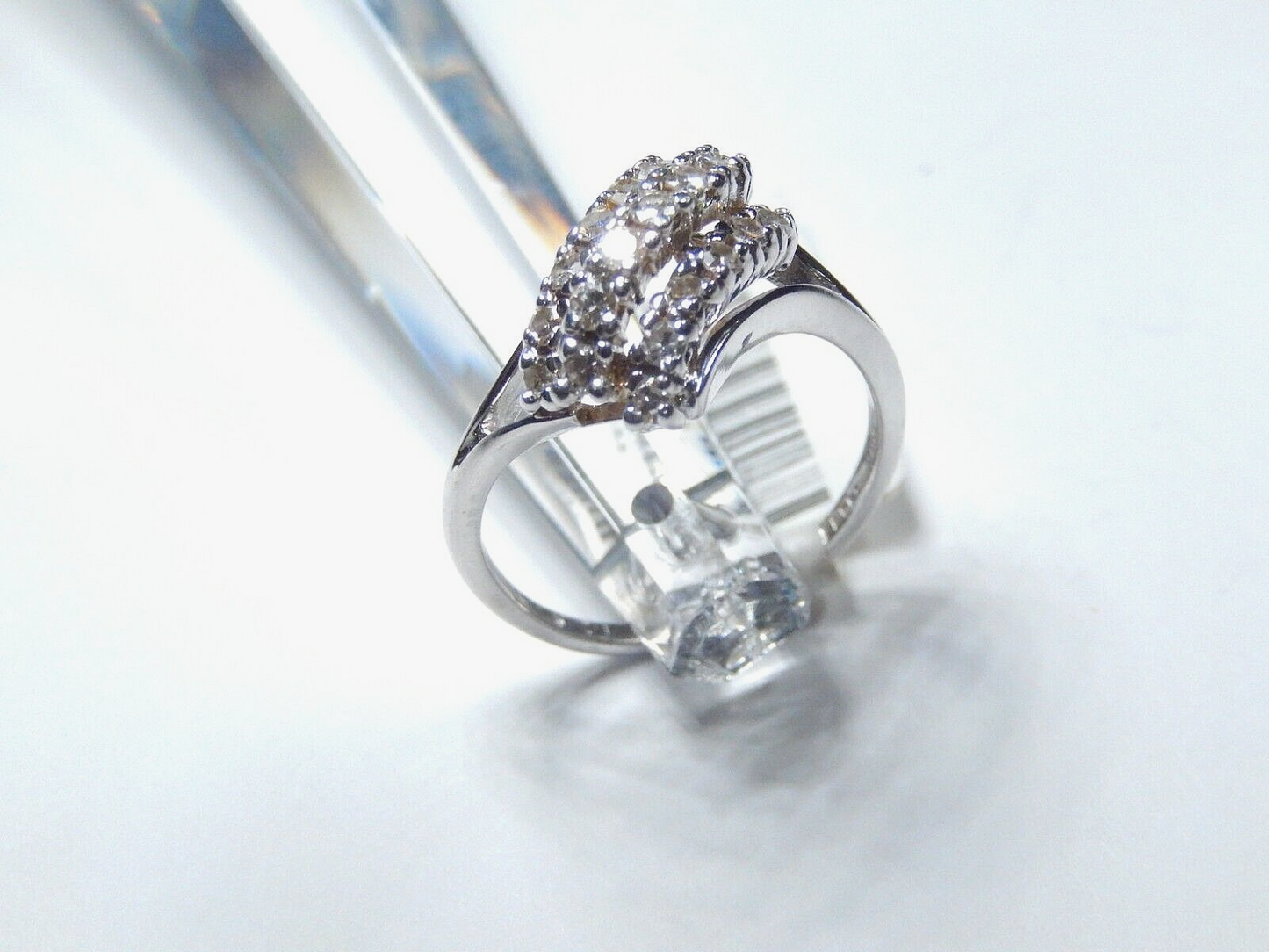 *VINTAGE*14K White Gold 1/2CT Diamond 3 Row Waterfall Cluster Bypass Ring Size 7