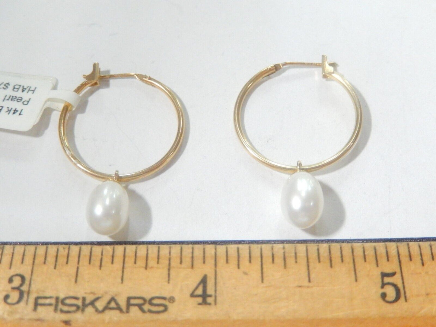 14k Yellow Gold  Freshwater Cultured Pearl Dangle 20mm Hoop Earrings