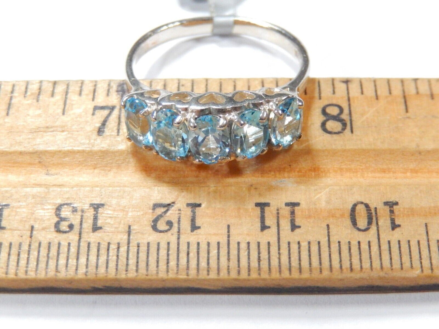 *VINTAGE*   3.00 CT Sterling Silver Blue Topaz Oval 5-Stone Band Ring Size 8.75