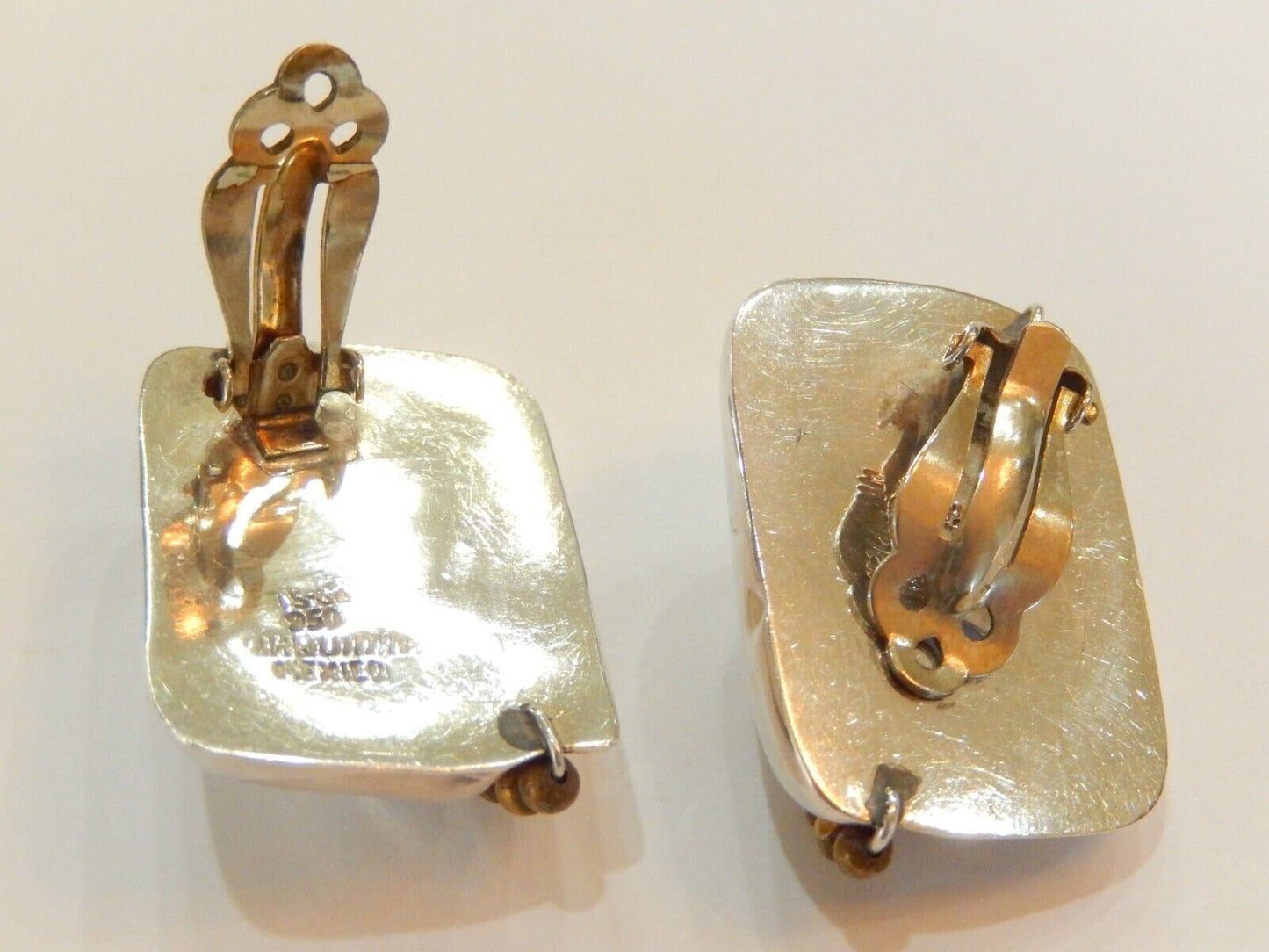 VINTAGE MEXICAN ORQUIDIA STERLING SILVER LARGE MODERNIST CLIPON EARRINGS 22.6 G