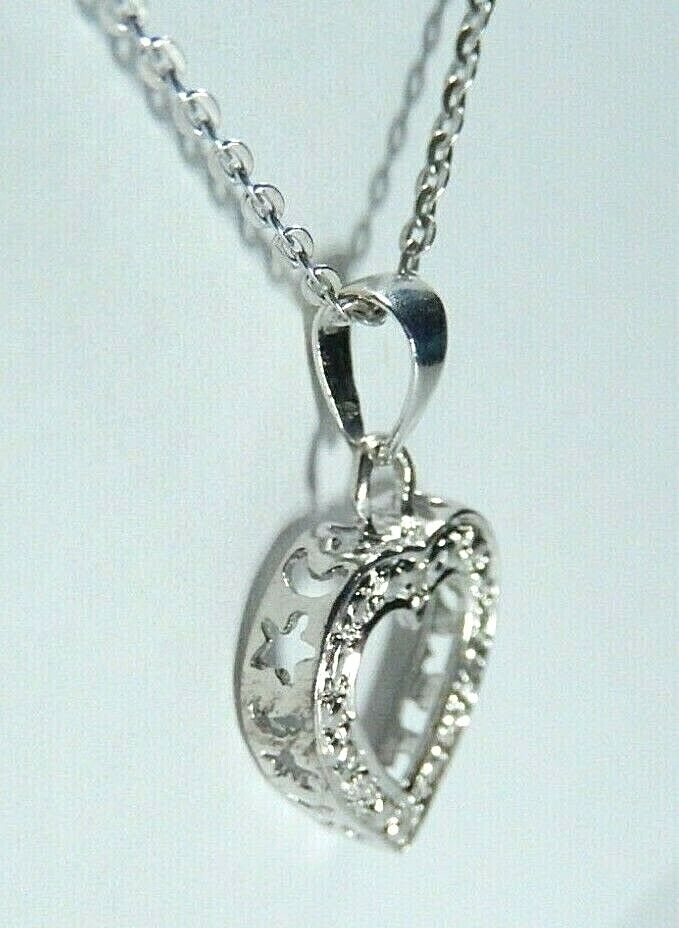 *NEW* - 10k White Gold Crescent Moon & Star Heart Diamond Pendant  w/18" Chain