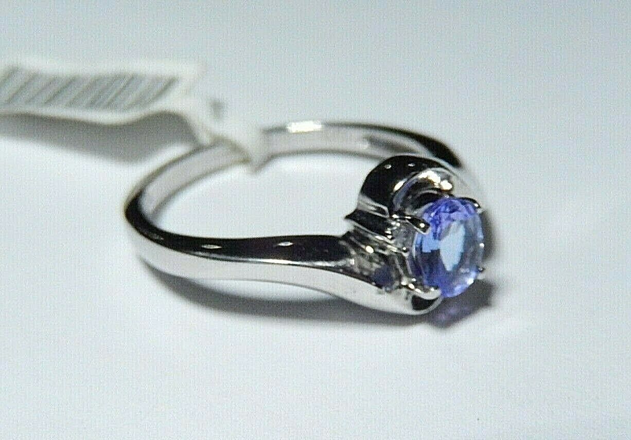 *NWT* 10K White Gold Oval Tanzanite & White Diamond Ring Size 7.5