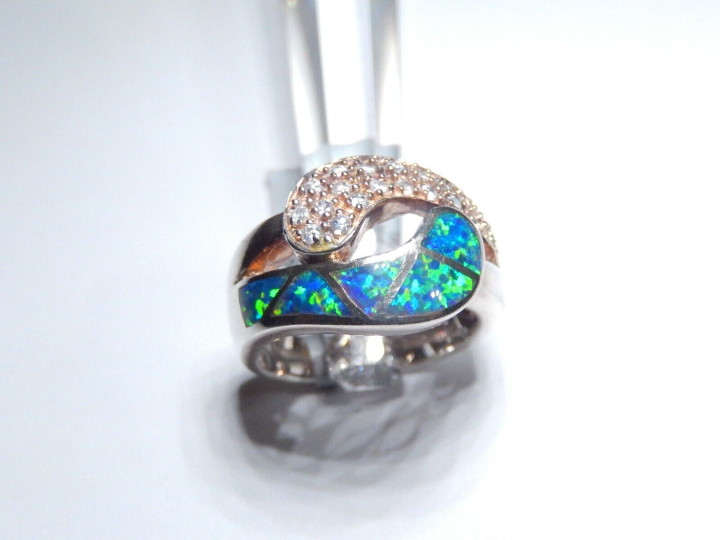 *VINTAGE*  Sterling Silver  Fire Opal  & Cz  Ring 8.5