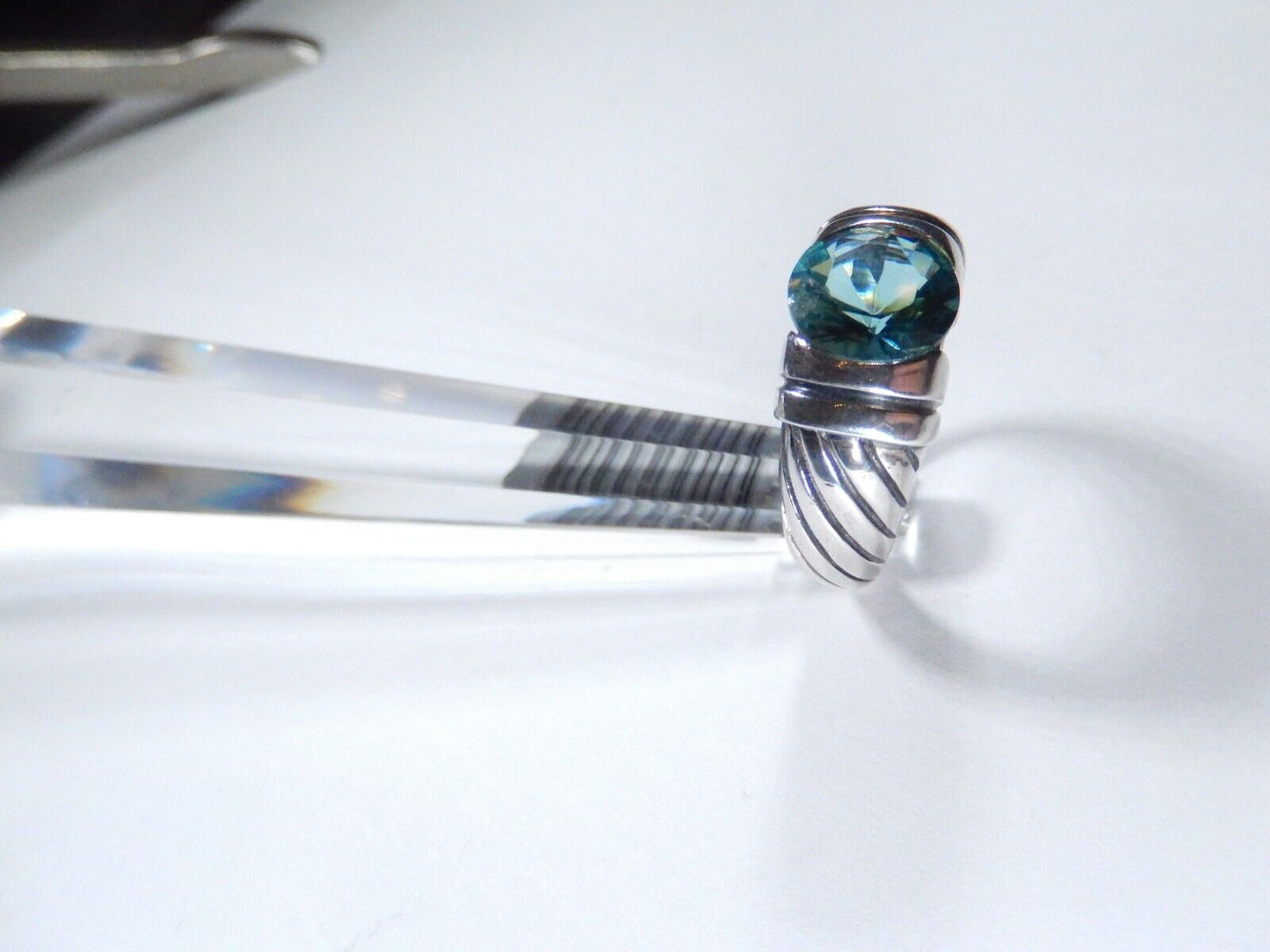 3.0 CT Sterling Silver London Blue Topaz Swirled Ribbed Band Statement Ring Sz 7