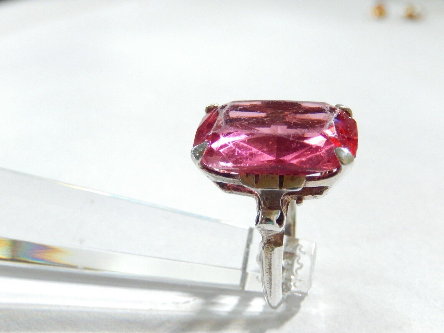 *VINTAGE* Sterling Silver 18mm x 13mm -20CT-Ruby Simulated Solitaire Ring Sz6.25